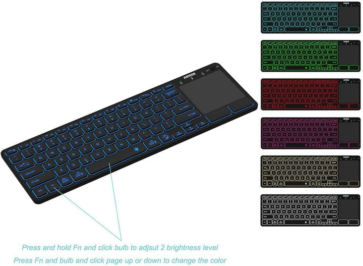Arteck Teclado retroiluminado universal de 7 colores con Bluetooth,...