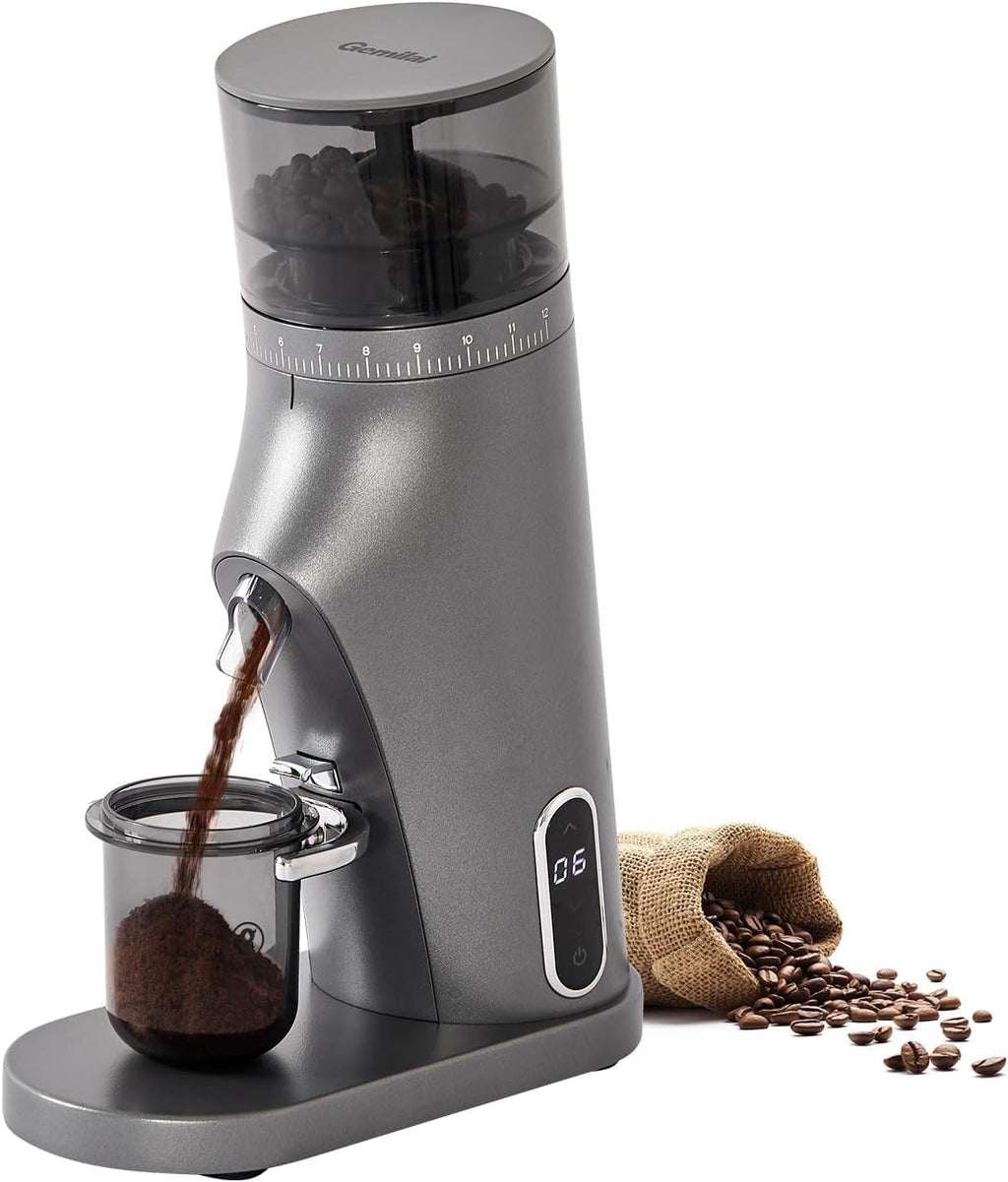 Gemilai Molinillo de Café Eléctrico de Fresas Cónicas, Molinillo de Granos de Café con Temporizador Inteligente 60S, 60 Ajustes de Molienda Ajustables Precisos para Espresso, 2-12 Tazas, Fácil de