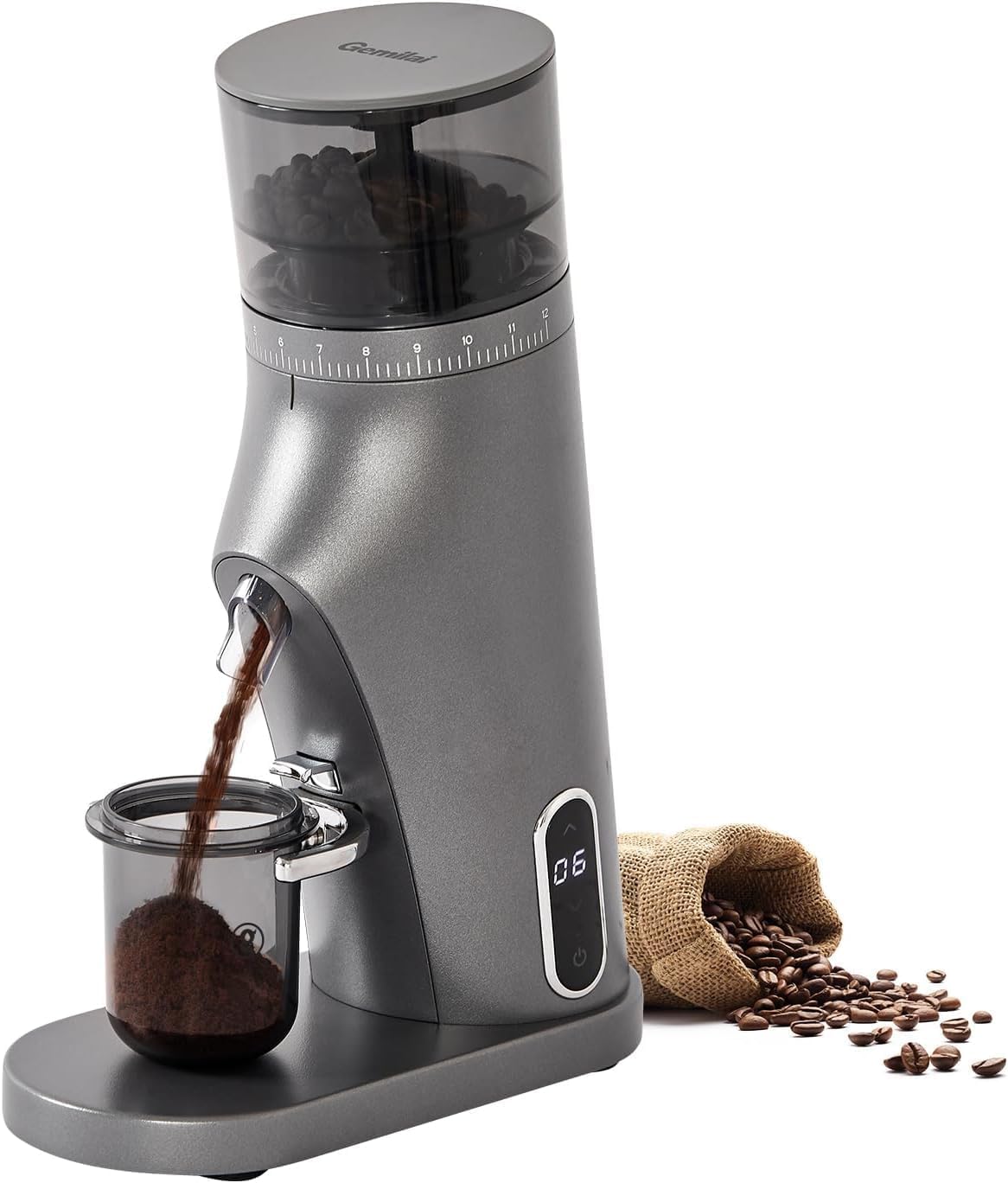 Gemilai Molinillo de Café Eléctrico de Fresas Cónicas, Molinillo de Granos de Café con Temporizador Inteligente 60S, 60 Ajustes de Molienda Ajustables Precisos para Espresso, 2-12 Tazas, Fácil de
