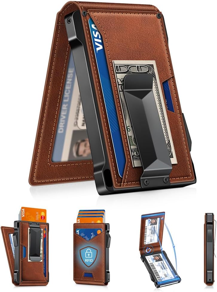 Cartera para hombre con RFID con 2 ventanas para identificación y c...