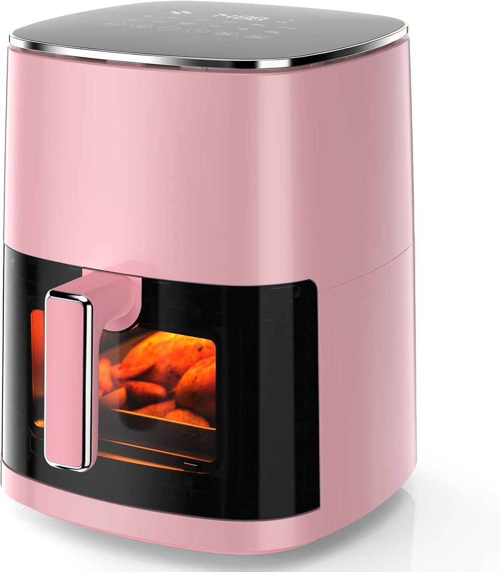 Sweetcrispy Freidora de aire de 6 cuartos con ventana, horno de freidora de aire cuadrado 12 en 1 para la familia, tecnología rápida de aire crujiente de 400 °F, deshidratación, cesta antiadherente y