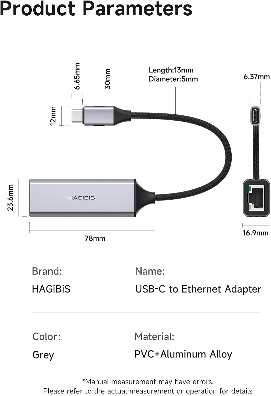 Hagibis Adaptador USB C a Ethernet, USB a red Gigabit RJ45 con PD de 100W