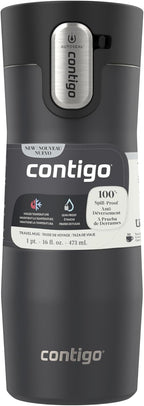 Contigo West Loop - Taza de viaje aislada de acero inoxidable 3.0, a prueba de fugas con tapa de sellado automático, 16 onzas, negro mate