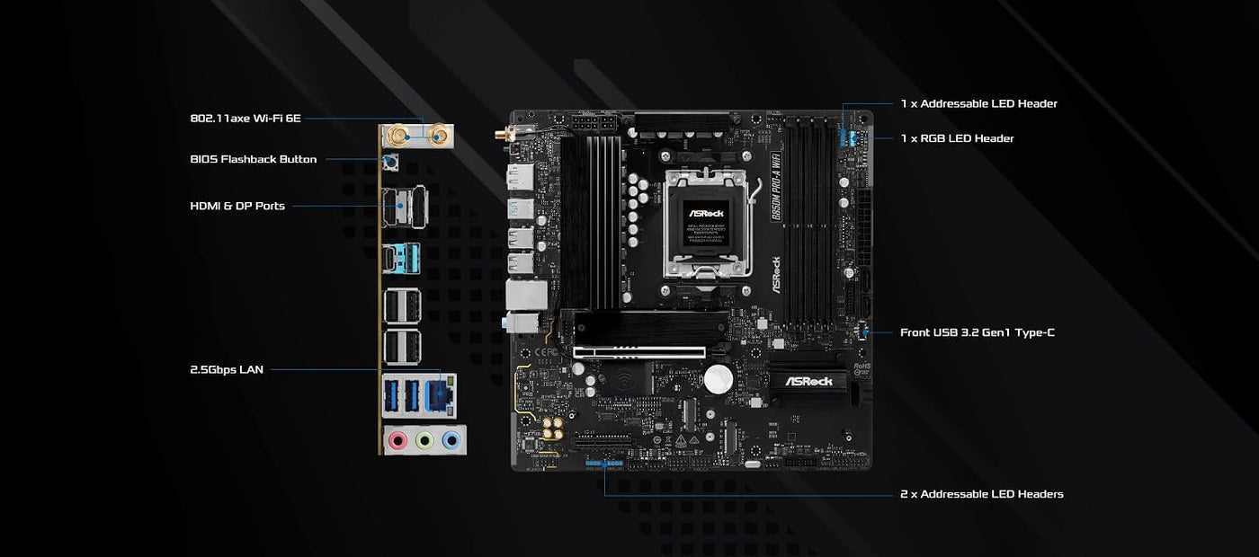 ASRock AMD B850M Pro A WiFi 6E Socket AM5 Ryzen Serie 9000\/8000\/7...
