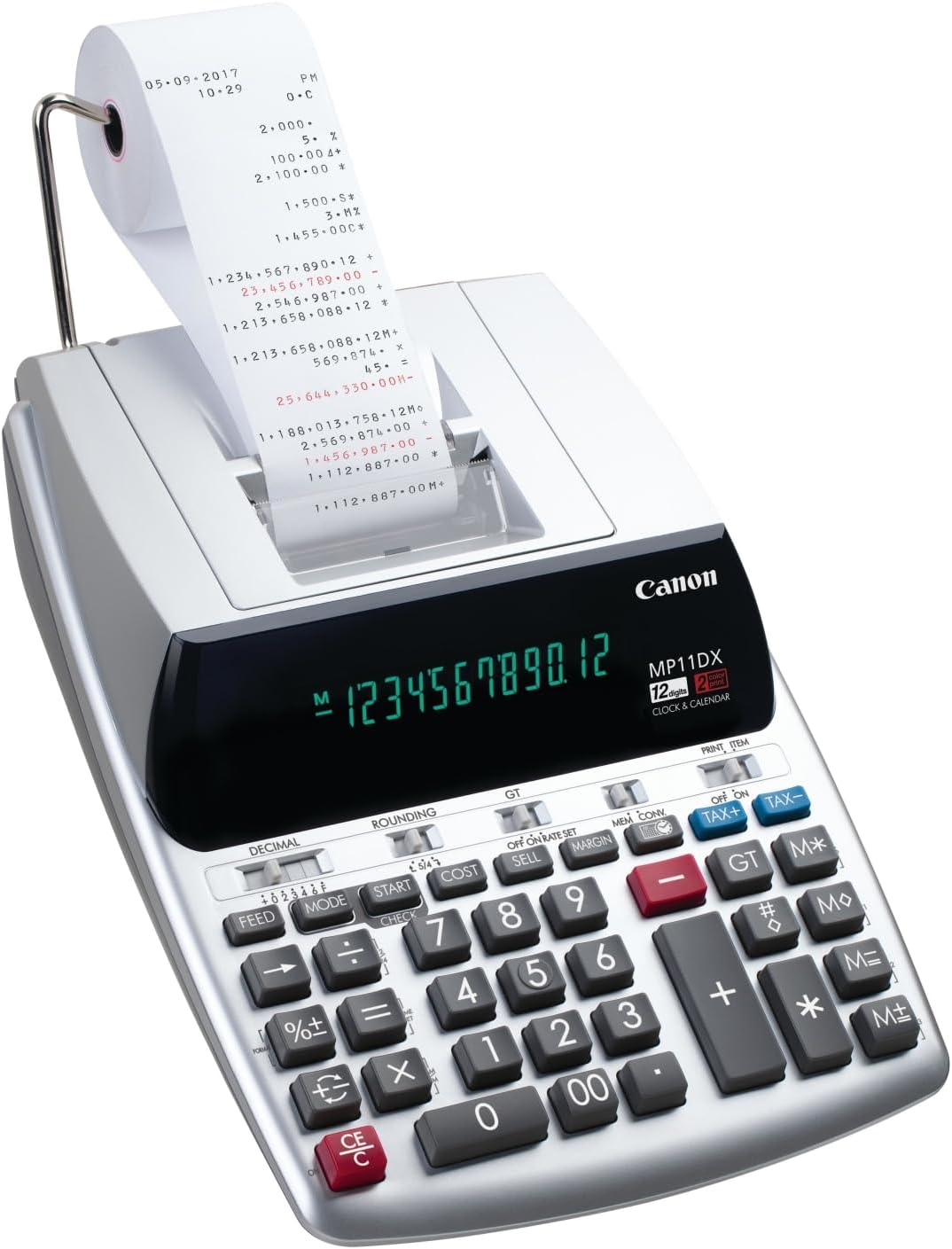 Canon MP11DX-2 - calculadora con impresora para escritorio con conversión de divisas, reloj y calendario