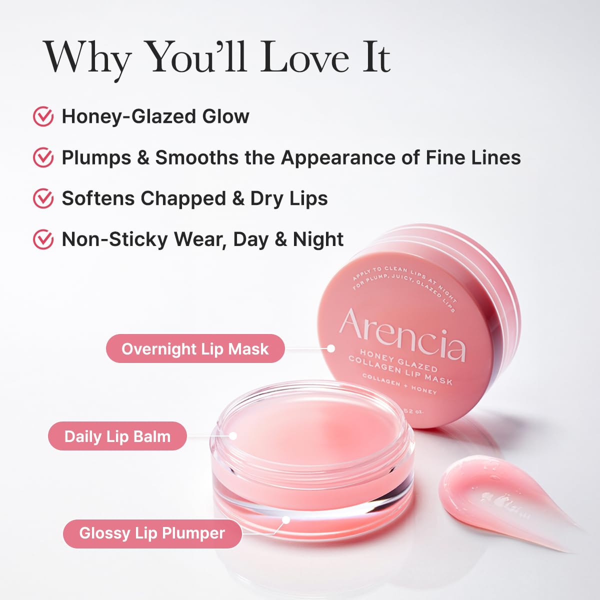 Arencia Honey Glazed - Máscara labial de colágeno glaseado, tratami...