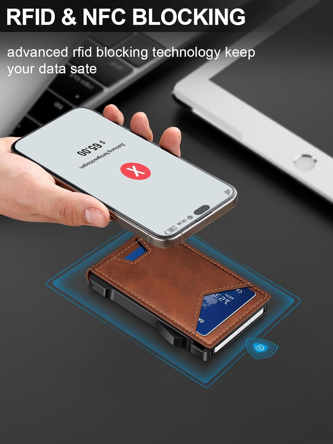Cartera para hombre con RFID con 2 ventanas para identificación y c...