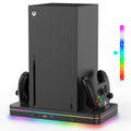 Accesorios Xbox Series X, soporte de carga de ventilador de refrigeración compatible con consola Xbox Series X/S, base de carga inalámbrica de doble controlador, ventiladores de 2 velocidades, 15