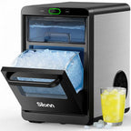 Silonn Nugget Ice Maker - Máquina de hielo triturado/guijarro de 44 libras/24 horas, tanque de agua frontal extraíble y cesta extraíble, acabado de acero inoxidable para cocina del hogar