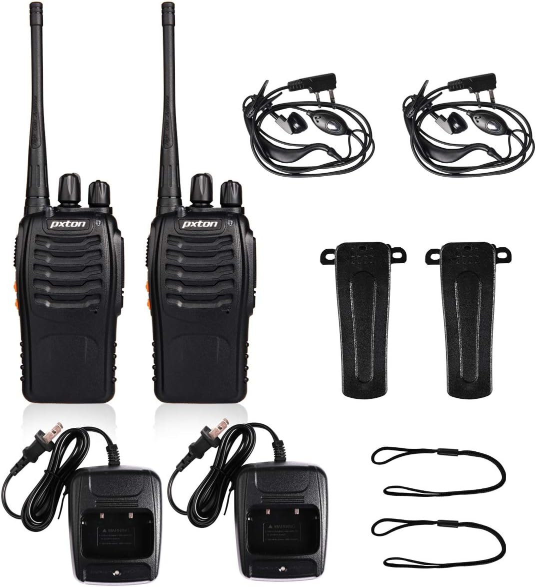 Walkie Talkies Radios recargables de dos vías de largo alcance con auriculares, radios de 2 vías, transceptor de mano UHF Walky Talky con linterna, batería de iones de litio y cargador (paquete