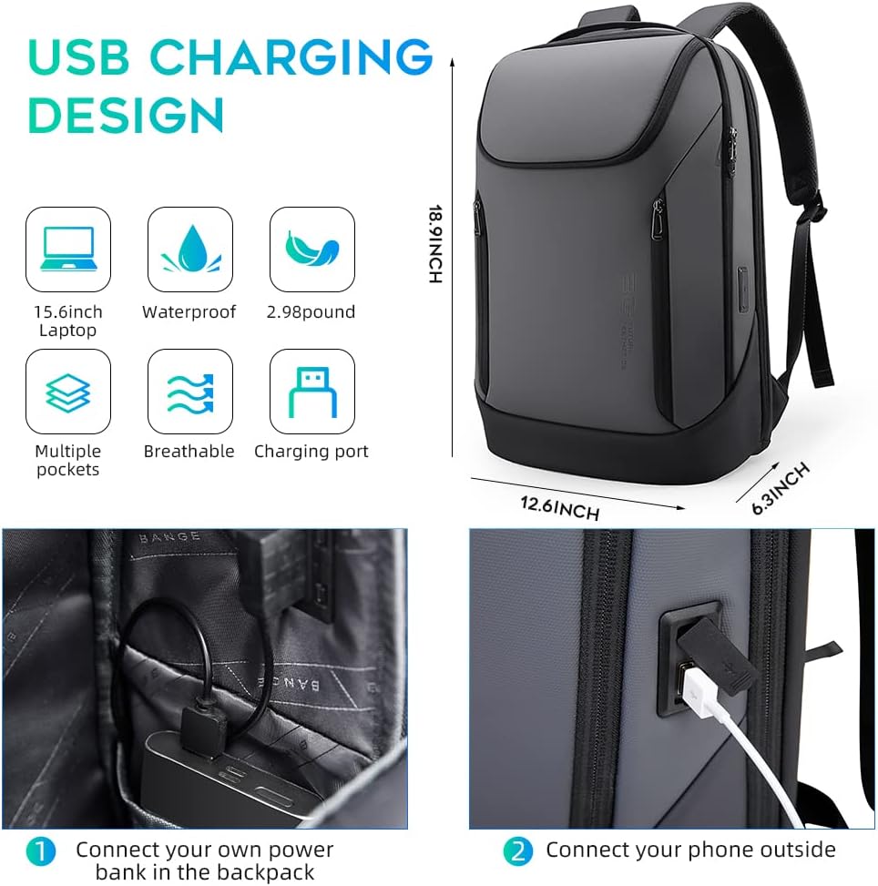 Mochila de negocios inteligente BANGE impermeable, mochila para lap...