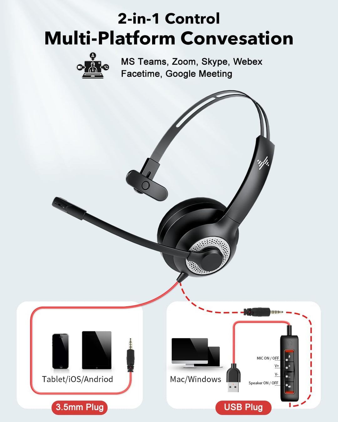 JIAMQISHI Auriculares USB con micrófono para PC, auriculares para c...