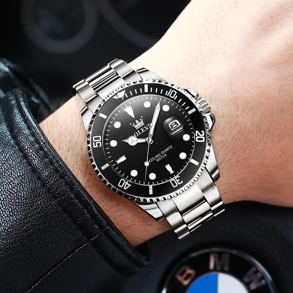 OLEVS Relojes de Lujo para Hombres, Gran Acero Inoxidable, Cuarzo Analógico, Resistente al Agua