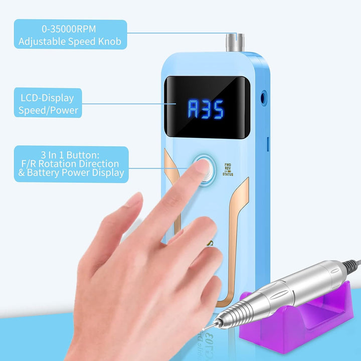 Taladro de uñas portátil profesional de 35000 RPM, MOCOWIND recarga...