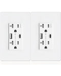 GaN - Toma de pared USB de 65 W, 6 amperios, 2 puertos, receptáculo resistente a manipulaciones de 20 amperios con 1 puerto USB tipo C y 1 puerto tipo A, cargador USB para laptop USB-C