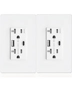 GaN - Toma de pared USB de 65 W, 6 amperios, 2 puertos, receptáculo resistente a manipulaciones de 20 amperios con 1 puerto USB tipo C y 1 puerto tipo A, cargador USB para laptop USB-C