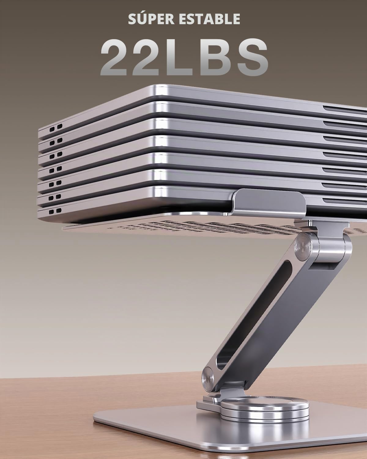 Soporte para computadora portátil para escritorio, elevador ajustable de aluminio para laptop con base giratoria de 360°, plegable, para portátiles de 10 a 17.3 pulgadas