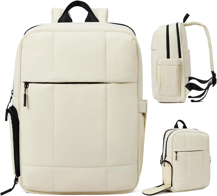 CLUCI Mochila esponjosa acolchonada para laptop para mujeres, Blanc...