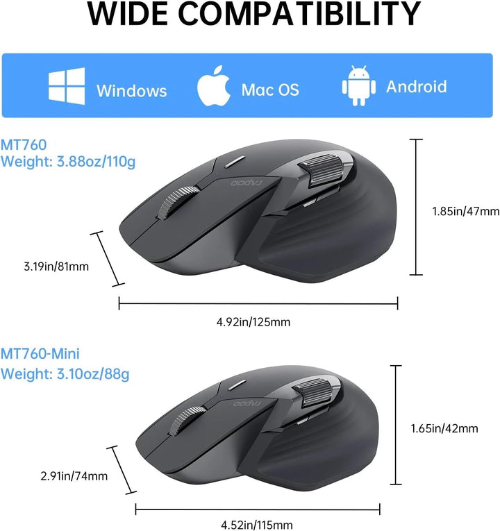 Rapoo MT760Mini Ratón Inalámbrico Bluetooth - Conexión Multi-Modo B...