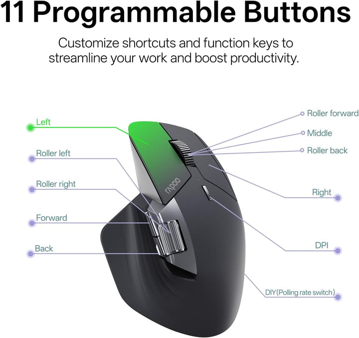 Rapoo Ratón inalámbrico MT760 PRO, NearLink + Bluetooth 5.0 multidi...