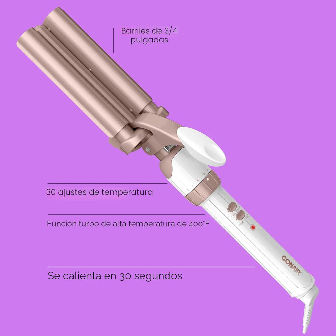 Conair Rizador de Cerámica Doble de 3 Barriles, Herramienta Ondulad...