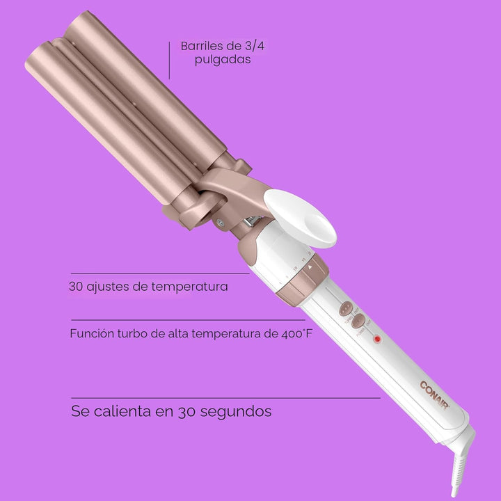 Conair Rizador de Cerámica Doble de 3 Barriles, Herramienta Ondulad...