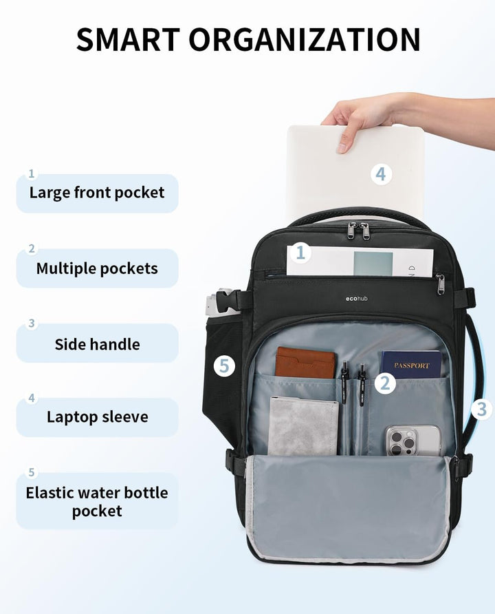 ECOHUB Mochila de viaje Mochila de mano, Negro-2, Mochilas de viaje