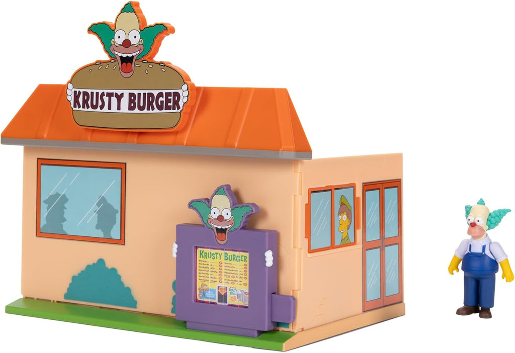 JAKKS Pacific The Simpsons Krusty Burger Diorama Playset, incluye una figura de acción de Krusty the Clown de 2.5 pulgadas y accesorios