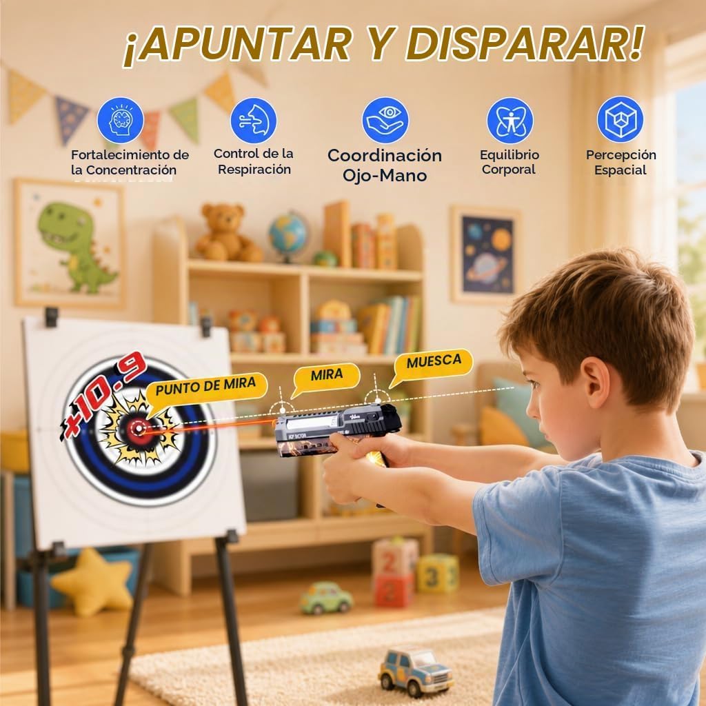 VATOS - Juego de disparo electrónico inteligente con base de objetivo de puntuación automática y juguete recargable, retroalimentación de voz en tiempo real, 4 modos de disparo, juguete para
