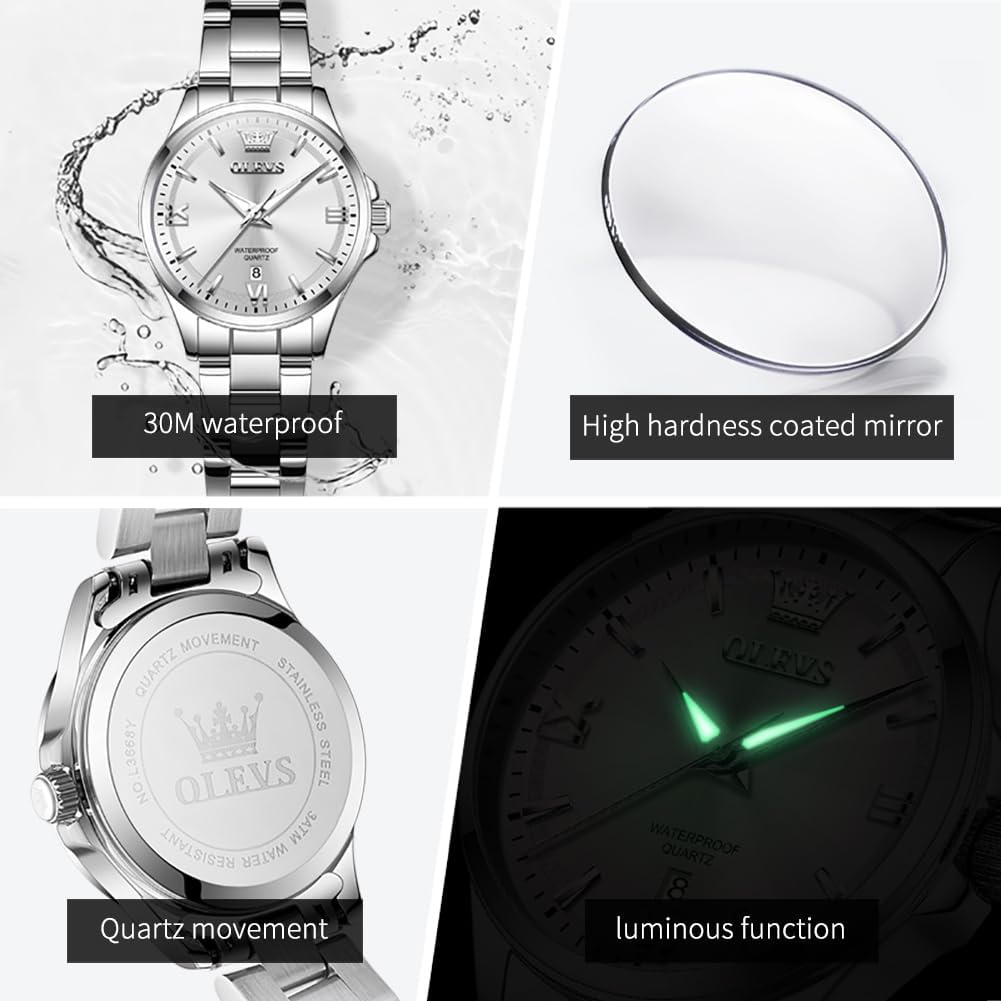 OLEVS Reloj para Mujer Lujo Acero Inoxidable Pulsera Pequeña para Vestir, a Prueba de Agua, Analógico