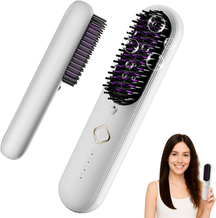 Cepillo alisador de pelo inalámbrico, cepillo alisador portátil par...