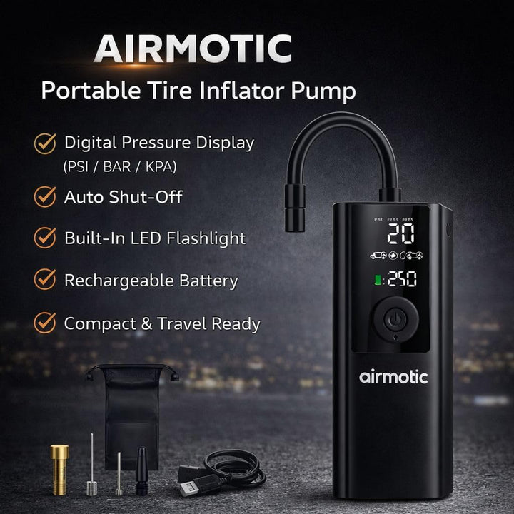 Airmotic Compresor de aire portátil para inflador de neumáticos, bo...