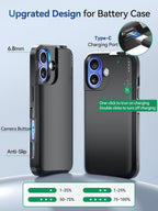 NEWDERY Funda de batería para iPhone 16 USB C Funda de carga rápida 6.1