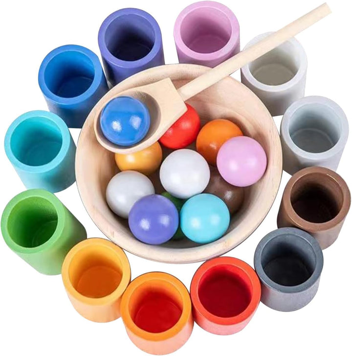 Juguetes Montessori de bolas arcoíris en vasos para niños de 3 años...