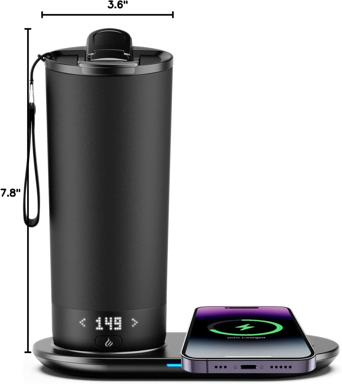 Taza de viaje con calefacción con control de temperatura, taza de café autocalentable inteligente de 20 onzas, pantalla LED controlada por aplicación, juegos de café mantenidos a una temperatura constante durante 4-10 horas (negro, 20 onzas)