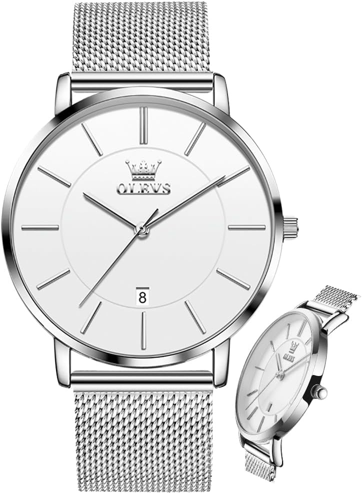 OLEVS Reloj de Hombre Cuero Negro Ultrafino 6.5mm Minimalista de Vestir Moda Simple Casual Resistente al Agua con Fecha