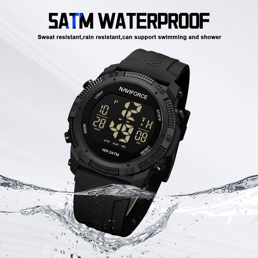 NAVIFORCE Relojes deportivos digitales impermeables para hombre con cronómetro, alarma, correa de goma, reloj de pulsera para mujer