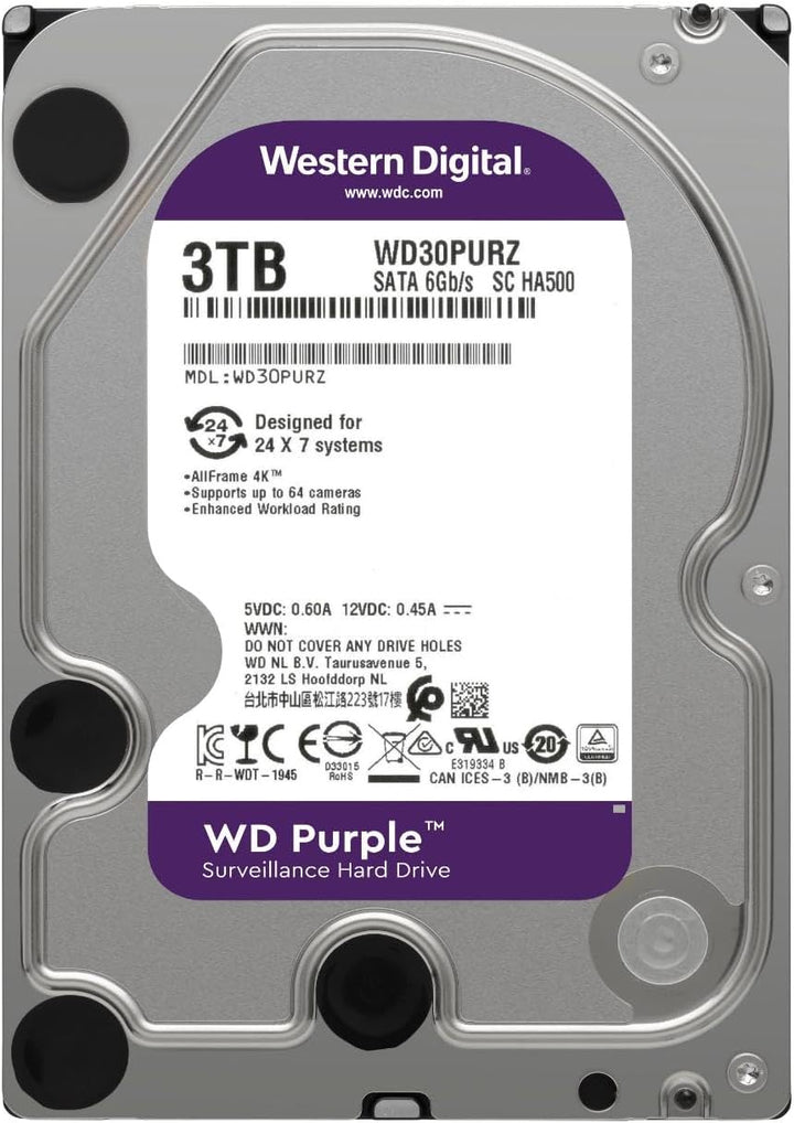Western Digital 3TB WD Purple para vigilancia Disco duro interno HD...
