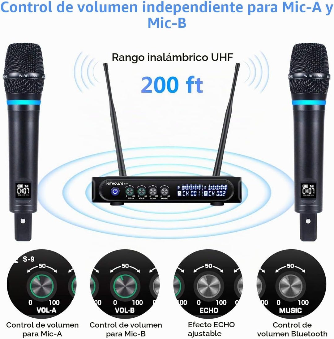Kithouse S9 UHF Sistema de micrófono inalámbrico recargable para ka...