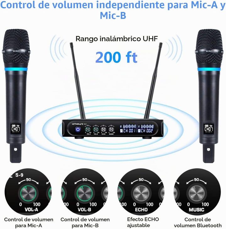 Kithouse S9 UHF Sistema de micrófono inalámbrico recargable para ka...