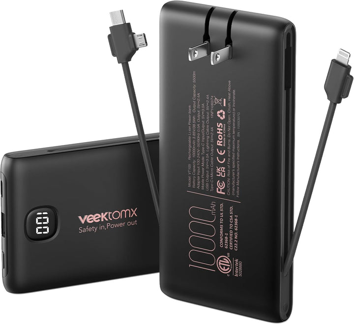 Cargador portátil de batería con cables integrados y enchufe de par...