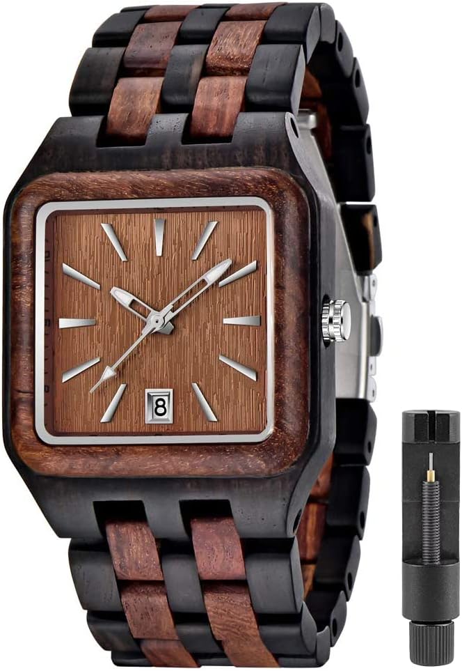 Tiong Reloj de pulsera de cuarzo de madera completa de arce para hombre