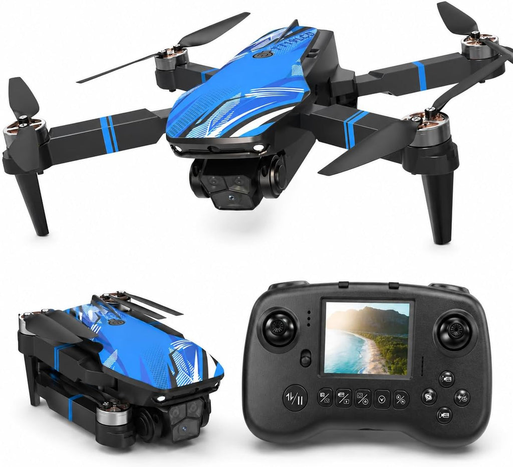 FPV Drone con cámara para adultos, pantalla LCD RC plegable, mini drones para niños principiantes, motor sin escobillas 270° para evitar obstáculos, compatible con tarjeta SD de 32G MAX menos de 8.82