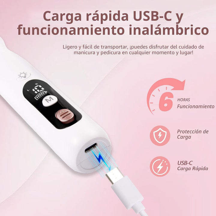 ZABOUL Kit de Taladro Eléctrico para Uñas Inalámbrico Profesional L...