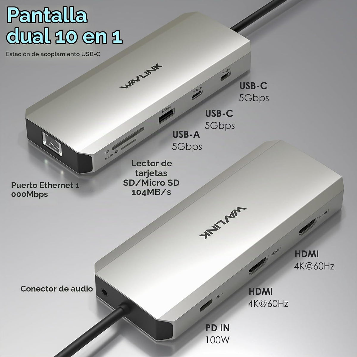 WAVLINK Estación de acoplamiento para laptop, estación de acoplamiento