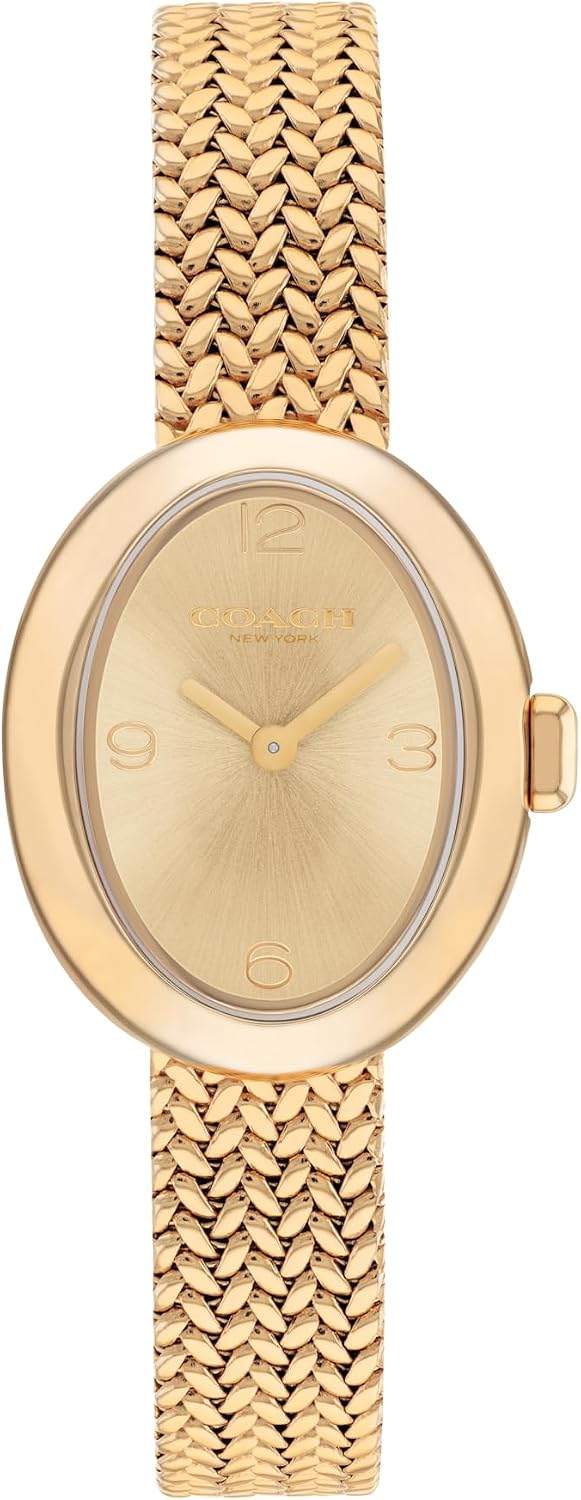 Reloj de Mujer Coach Sammy 2H Quartz, Caja Ovalada Petite de 22.5 mm, Pulsera de Malla de Acero Inoxidable, Moda Premium, Uso Diario - Regalo para Ella
