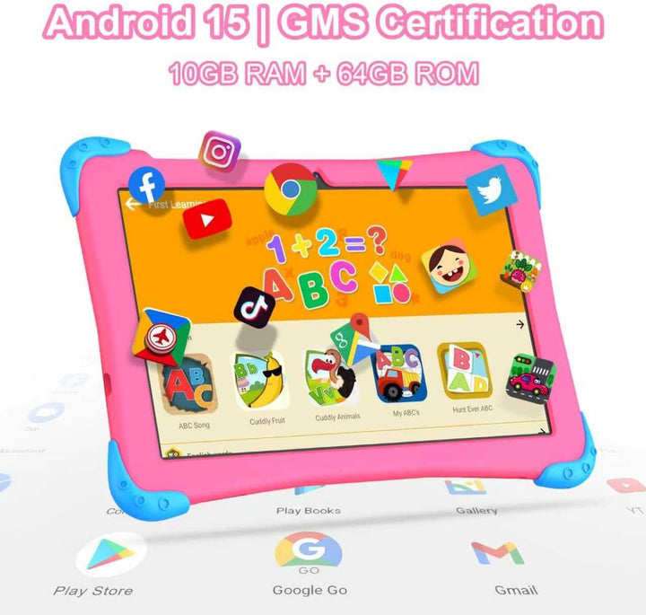 Fivahiva Tablet infantil de 10 pulgadas, tableta Android 15 para ni...