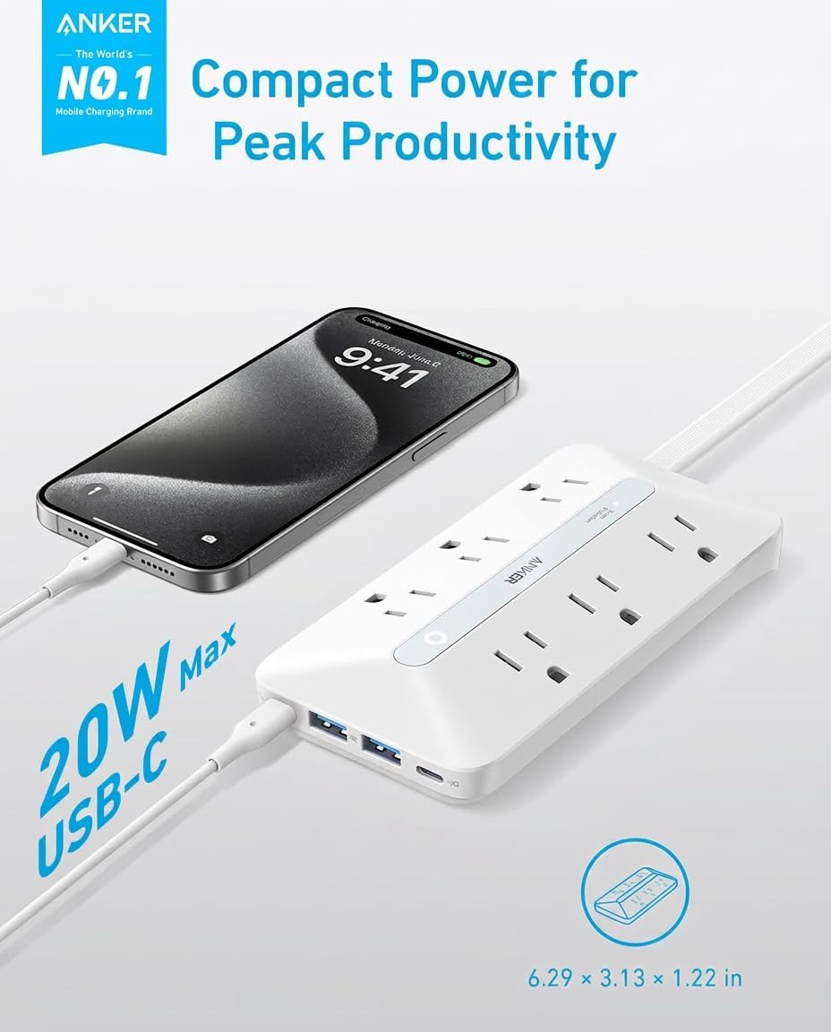 Anker - Regleta de alimentación con protector de sobretensiones de 300J