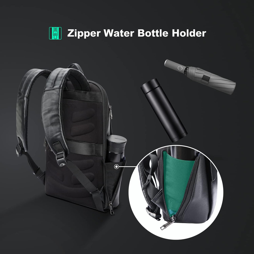 BOPAI Mochila de cuero unisex para laptop de negocios de 15.6 pulga...