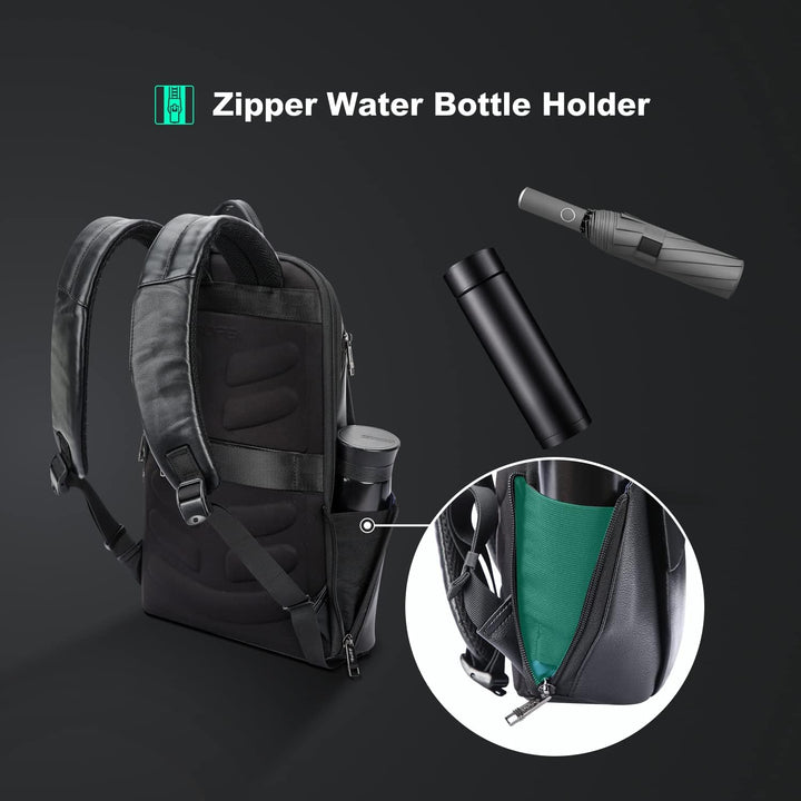 BOPAI Mochila de cuero unisex para laptop de negocios de 15.6 pulga...